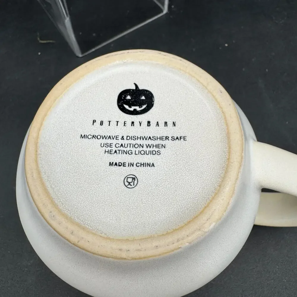 Pottery Barn Ghost Mugs Halloween Stoneware Kitchen Matte White Spooky